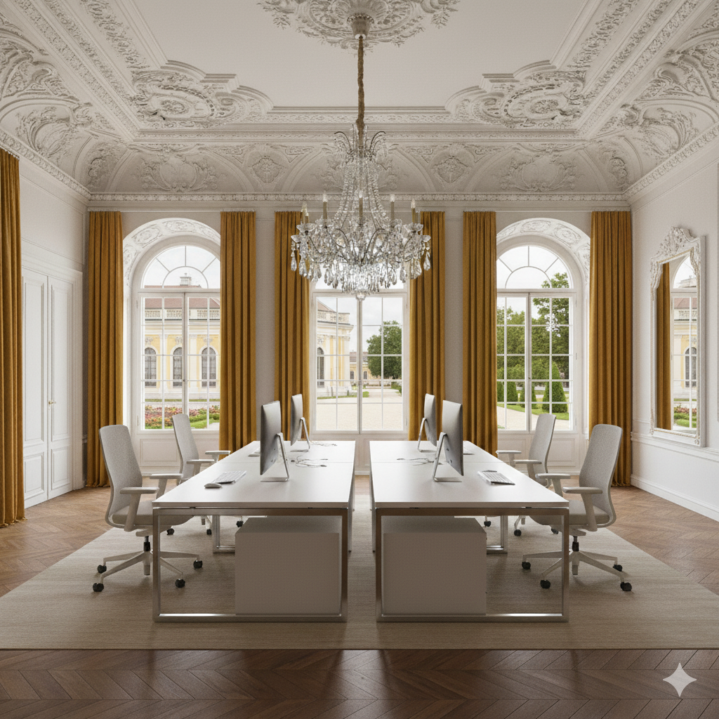 Repräsentativer Meetingraum im Schloss Schönbrunn mit Blick auf die Gärten